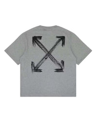 Off-White Chalk Arrow Tee heather grey, black brush-stroke cross-arrows graphic across the back, back view