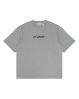 Off-White Chalk Arrow Tee heather grey, cotton t-shirt with hand-drawn black Off-White script at the chest, front view