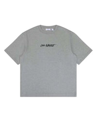 Off-White Chalk Arrow Tee heather grey, cotton t-shirt with hand-drawn black Off-White script at the chest, front view