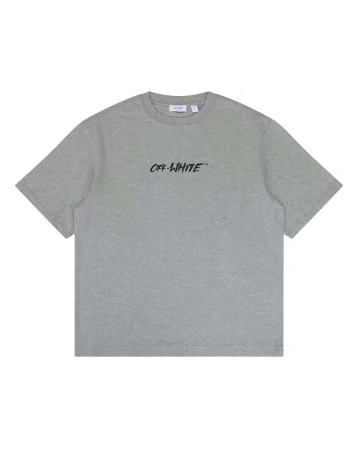 Off-White Chalk Arrow Tee heather grey, cotton t-shirt with hand-drawn black Off-White script at the chest, front view