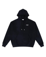 Off-White Outline Arrow French Terry Hoodie black, drawcord hood and kangaroo pocket with white logo script at the chest, front view