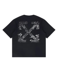 Off-White Outline Arrow Tee black, white textured cross-arrows graphic across the back, back view