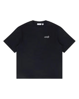 Off-White Outline Arrow Tee black, cotton t-shirt with small white logo script at the chest, front view