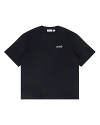 Off-White Outline Arrow Tee black, cotton t-shirt with small white logo script at the chest, front view