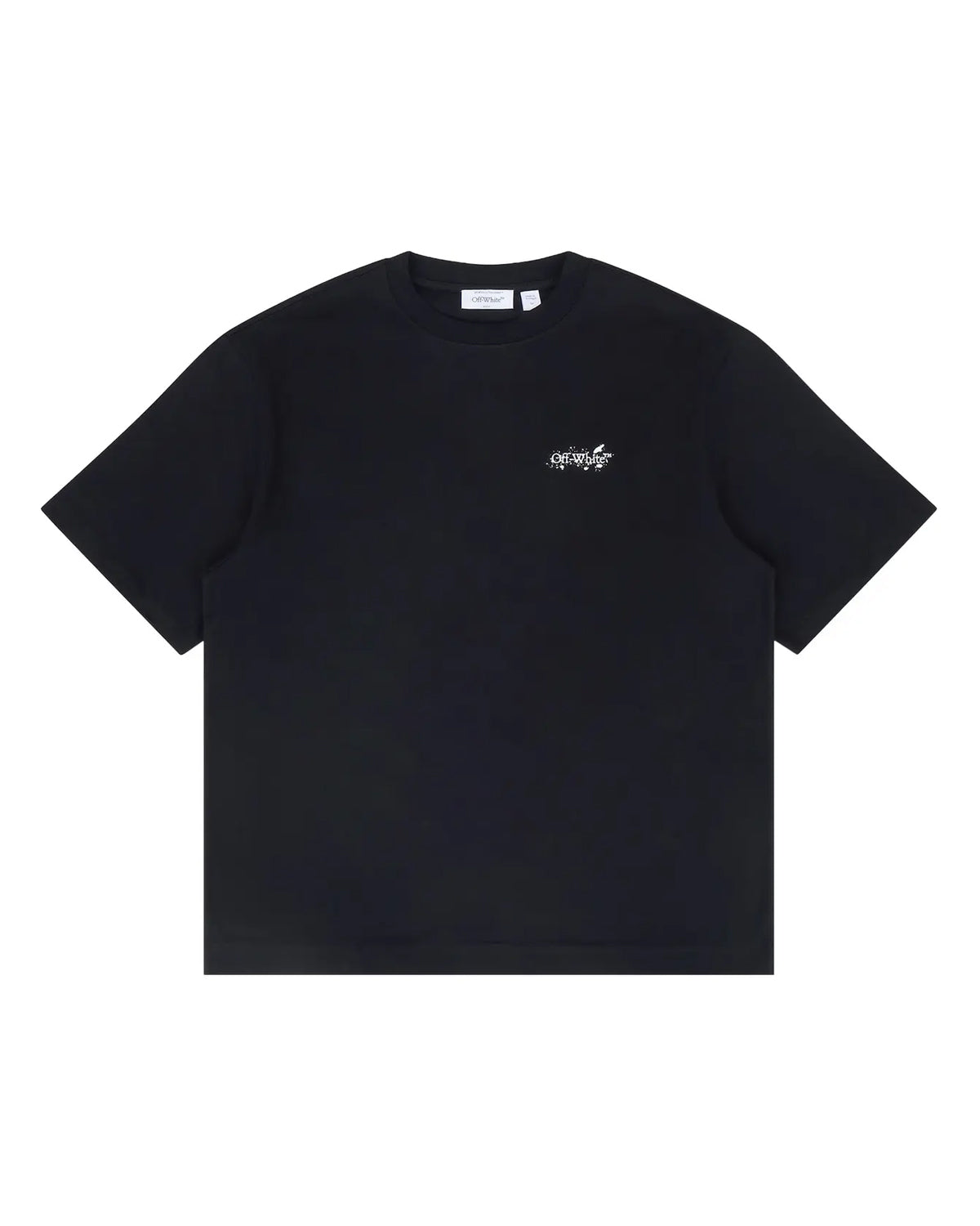 Off-White Outline Arrow Tee black, cotton t-shirt with small white logo script at the chest, front view