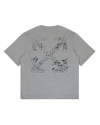 Off-White Outline Arrow Tee heather grey, black textured cross-arrows graphic across the back, back view