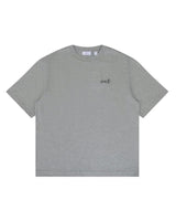 Off-White Outline Arrow Tee heather grey, cotton t-shirt with small black logo script at the chest, front view