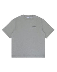 Off-White Outline Arrow Tee heather grey, cotton t-shirt with small black logo script at the chest, front view