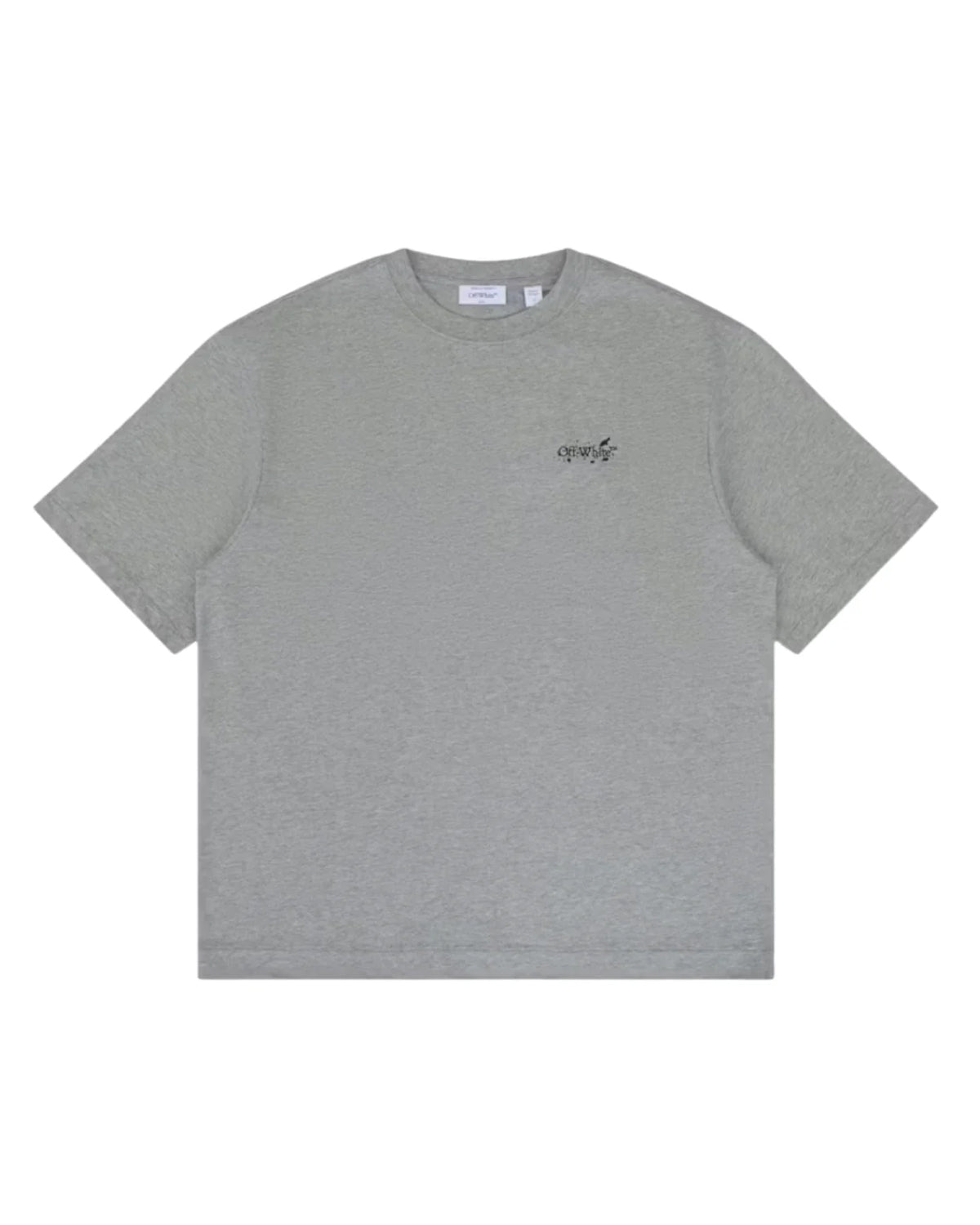 Off-White Outline Arrow Tee heather grey, cotton t-shirt with small black logo script at the chest, front view