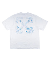 Off-White Outline Arrow Tee white, blue textured cross-arrows graphic across the back, back view