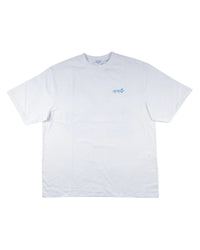 Off-White Outline Arrow Tee white, cotton t-shirt with blue logo script at the chest, front view