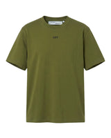 Off-White Patch Arrow Tee moss green, cotton t-shirt with small black OFF logo at the chest, front view