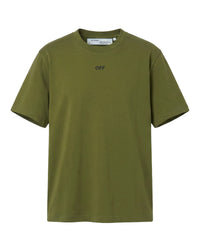 Off-White Patch Arrow Tee moss green, cotton t-shirt with small black OFF logo at the chest, front view
