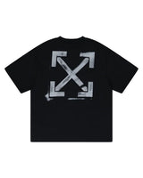 Off-White Solid Arrow Tee black, painted white cross-arrows graphic across the back, back view