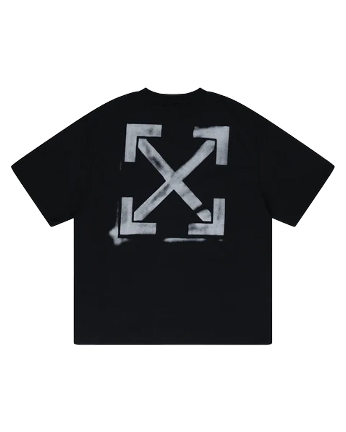 Off-White Solid Arrow Tee black, painted white cross-arrows graphic across the back, back view