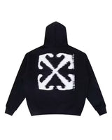 Off-White Windy Arrow French Terry Hoodie black, wind-blurred white cross-arrows block across the back, back view