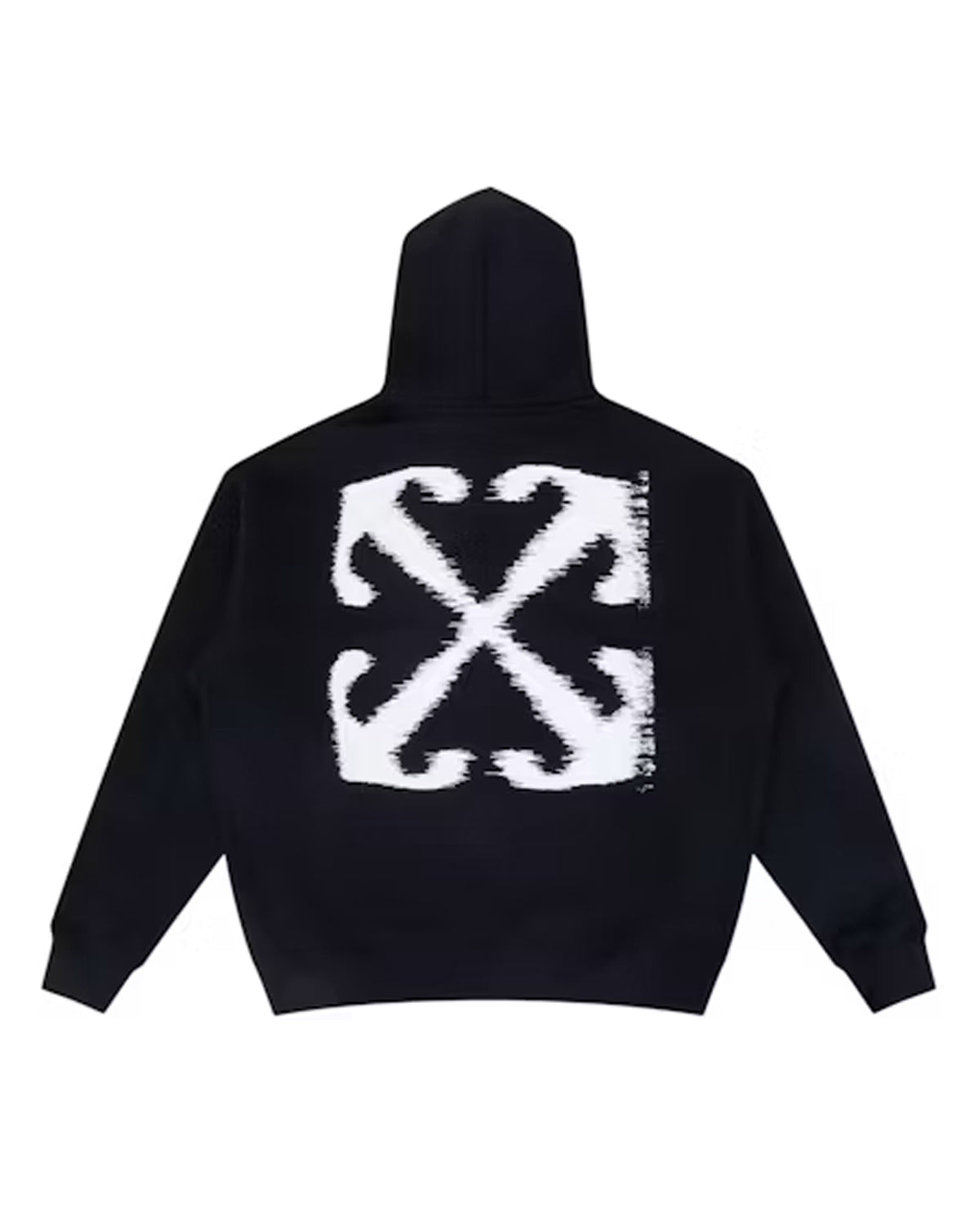 Off-White Windy Arrow French Terry Hoodie black, wind-blurred white cross-arrows block across the back, back view