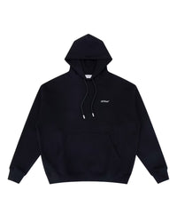 Off-White Windy Arrow French Terry Hoodie black, drawcord hood and kangaroo pocket with white Off-White script at the chest, front view