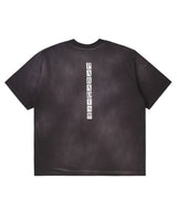 Pieces Closest To Heaven Tee vintage black, back view with vertical white text down the spine