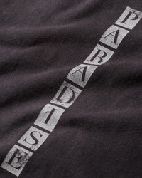 Pieces Closest To Heaven Tee vintage black, close-up of the diagonal PARADISE tile lettering