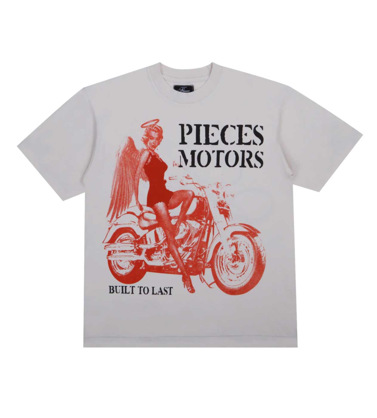 Pieces Motor Tee Cream Front View