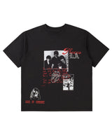 Pieces Sympathy Tee vintage black, black-and-white photo collage with red lettering, front view