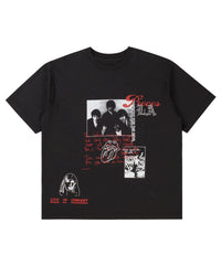 Pieces Sympathy Tee vintage black, black-and-white photo collage with red lettering, front view