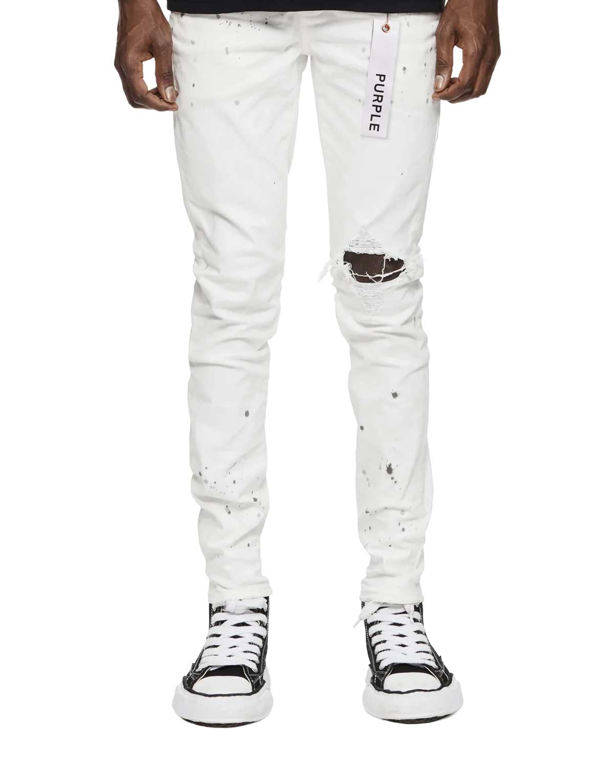 Purple Brand Optic Paint Blowout Pants White