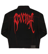 Red Embroidered Logo Denim Jacket Black back view