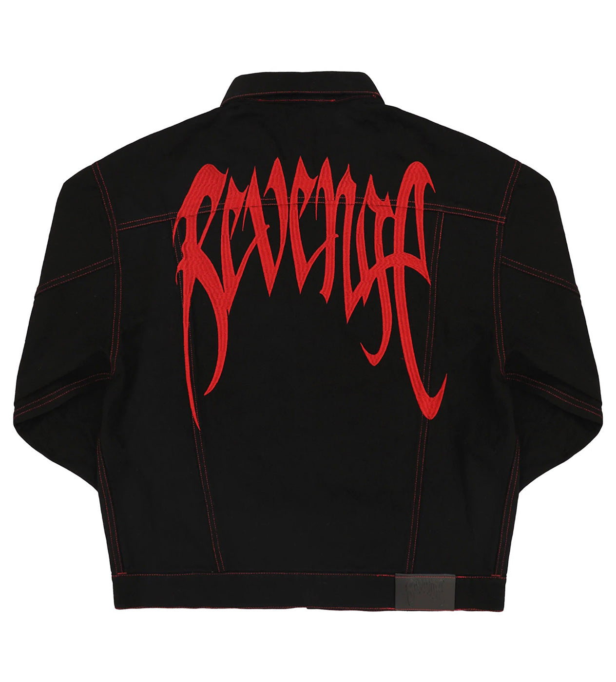 Red Embroidered Logo Denim Jacket Black back view