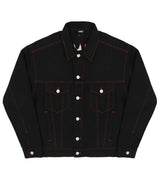 Red Embroidered Logo Denim Jacket Black front view