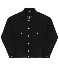 Red Embroidered Logo Denim Jacket Black front view