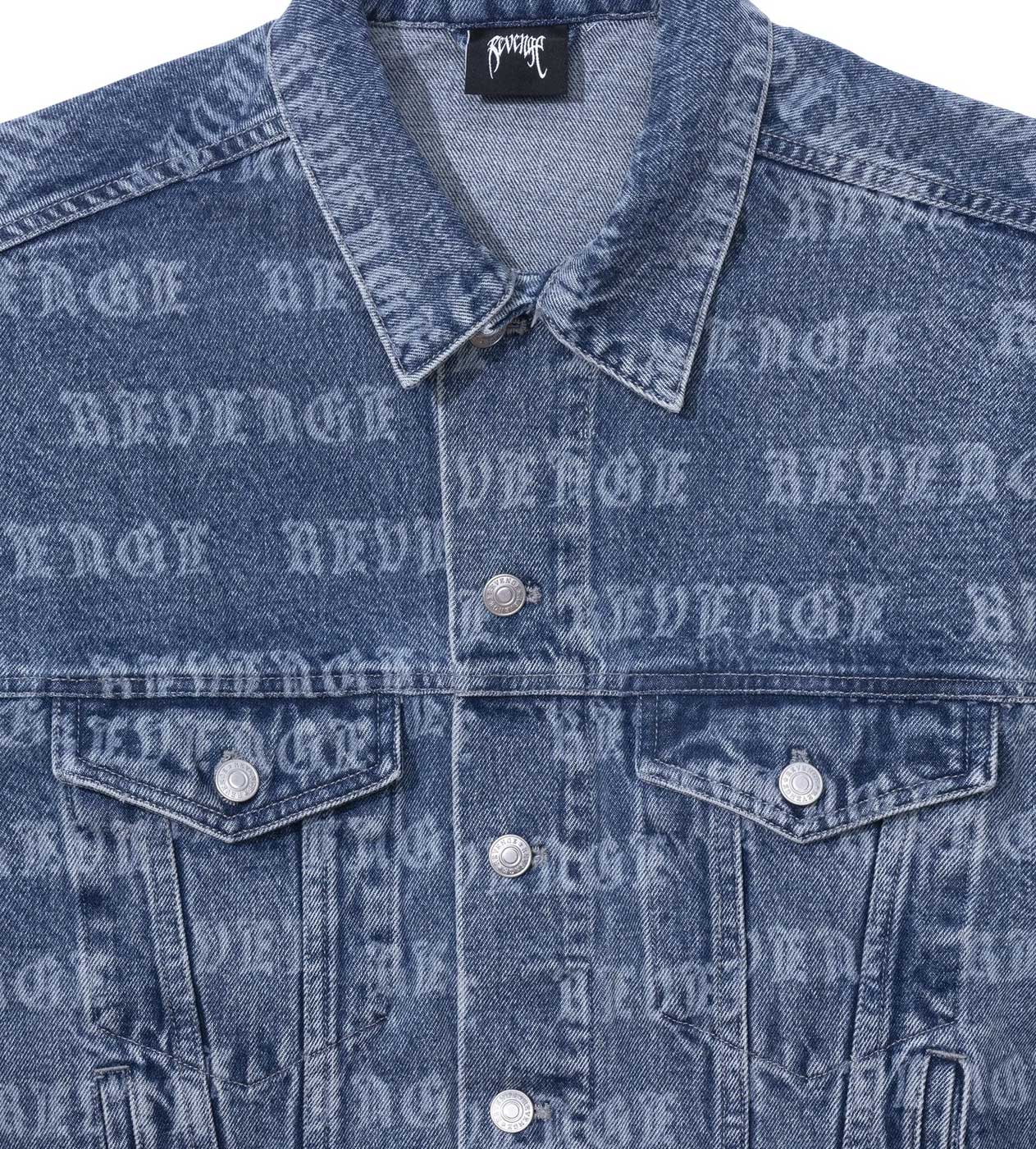 Revenge All Over Denim Jacket Indigo close up front