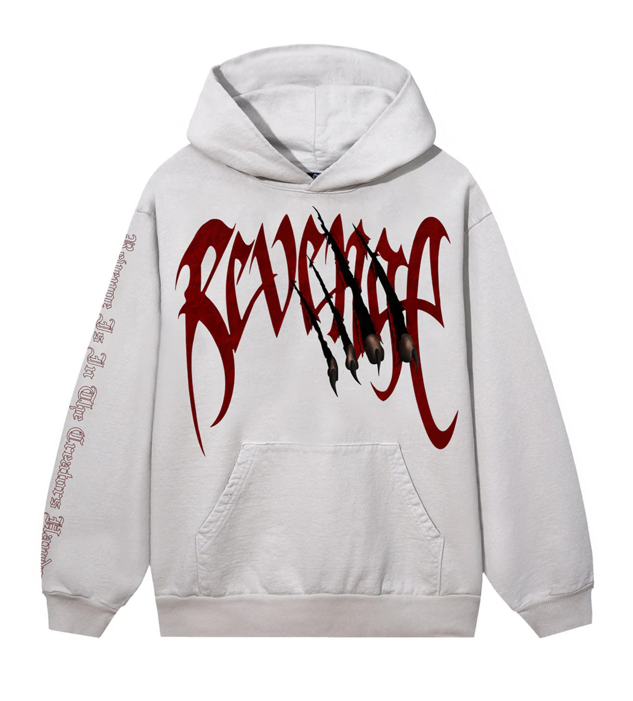 Revenge Arch Logo Claw Hoodie Cement/Red front view
