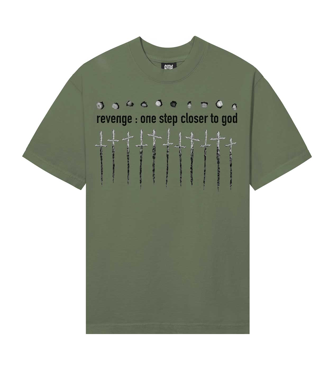Revenge Closer To God Tee Army Green front view