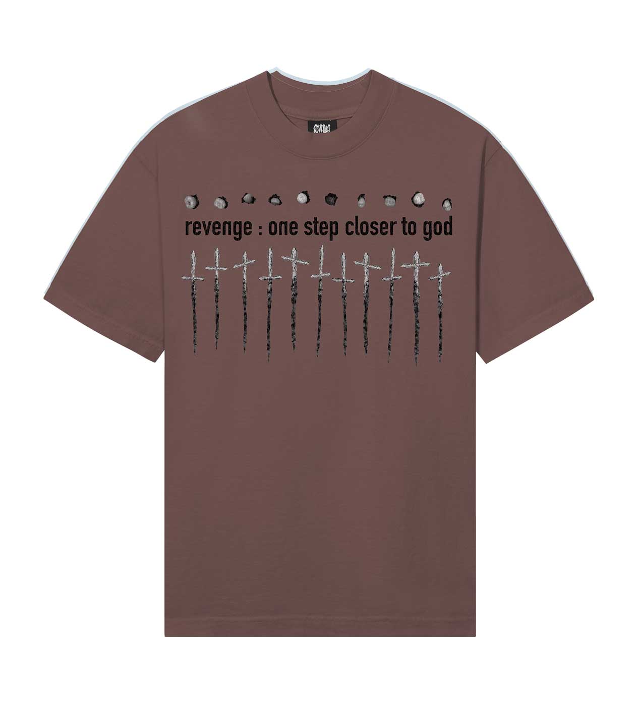 Revenge Closer To God Tee Chocolate Brown front view