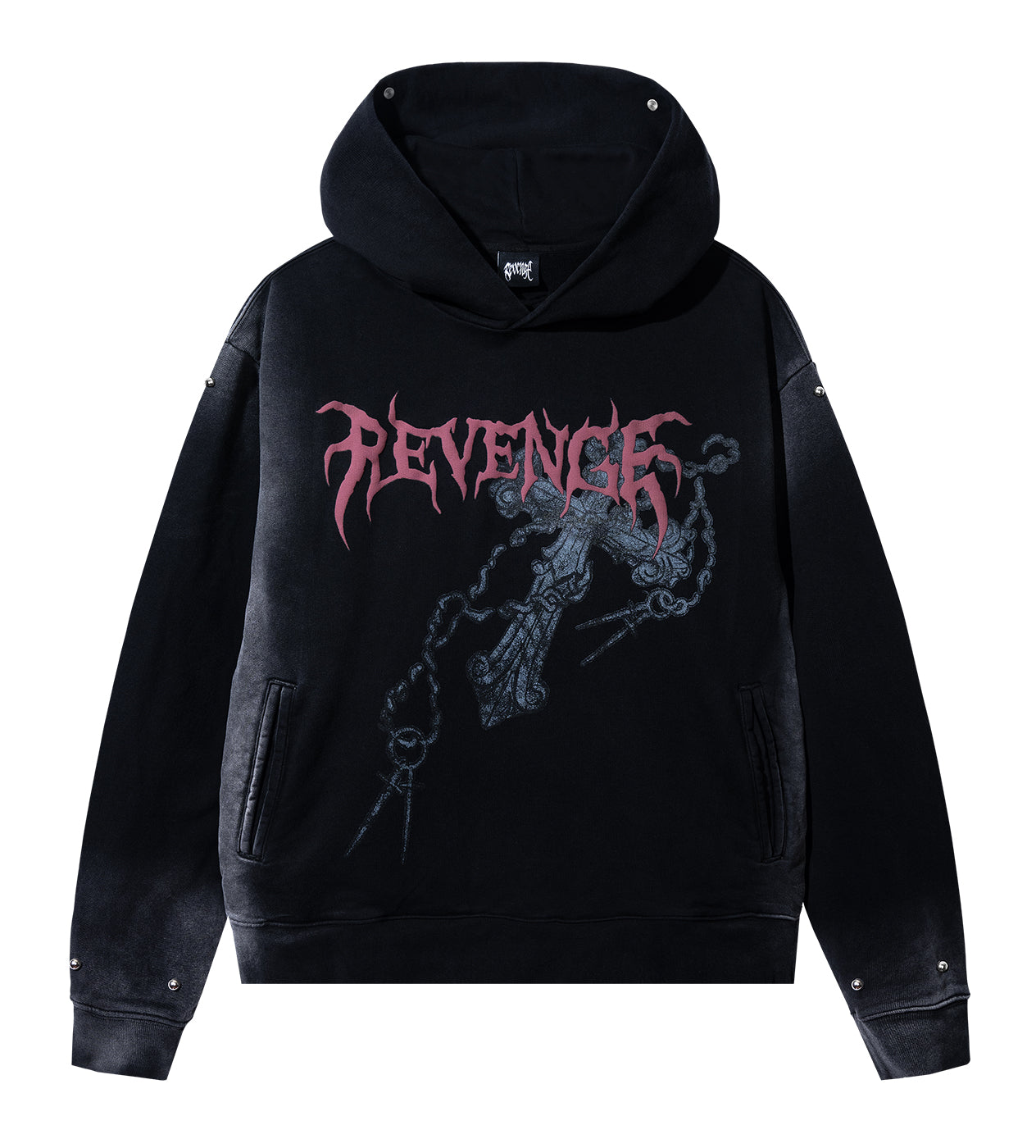 Revenge Cross Chain Studded Hoodie Black