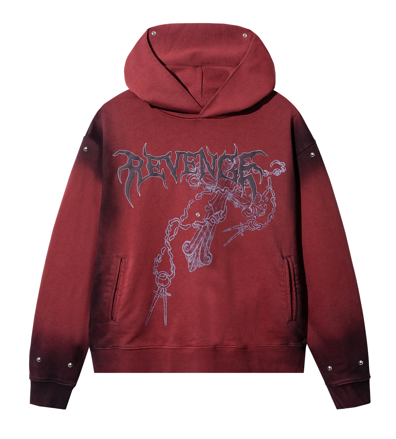 Revenge Cross Chain Studded Hoodie Red