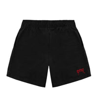 Revenge Embroidered Basic Shorts Black/Red front view