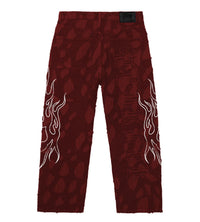 Revenge Flame Distressed Boro Denim Pant Red back view