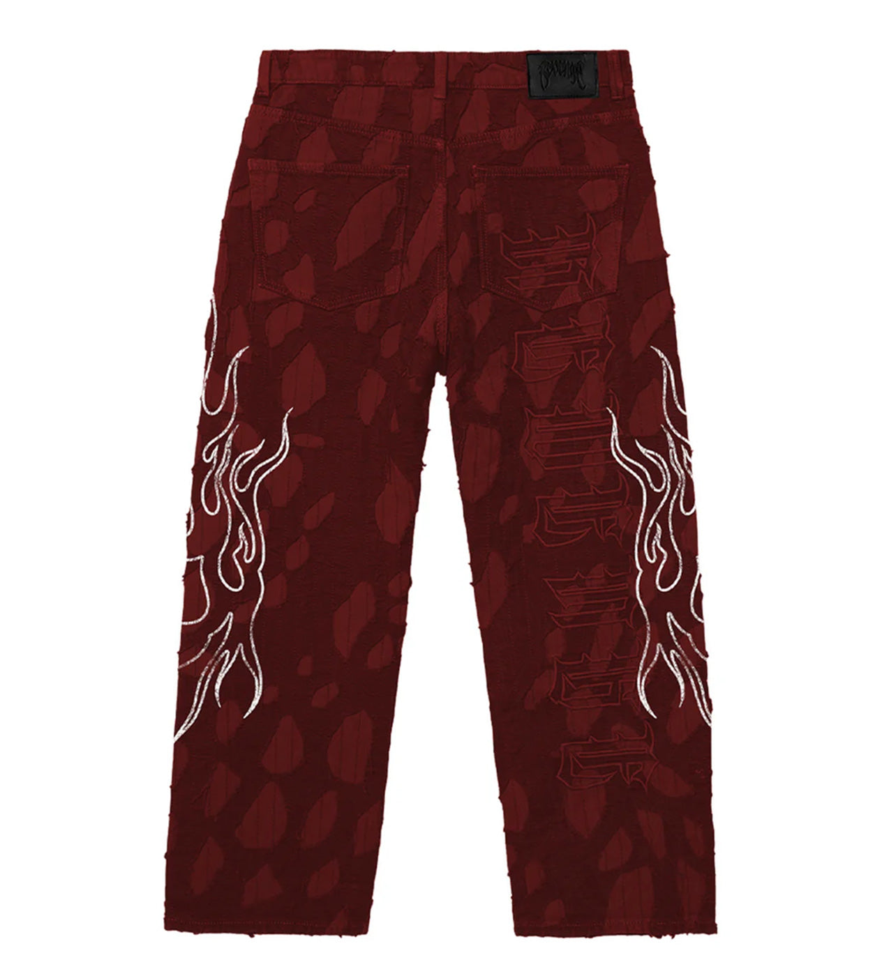 Revenge Flame Distressed Boro Denim Pant Red back view