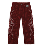 Revenge Flame Distressed Boro Denim Pant Red
