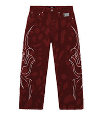 Revenge Flame Distressed Boro Denim Pant Red front view