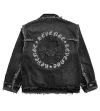 Revenge Frayed Skull Patch Denim Jacket Black