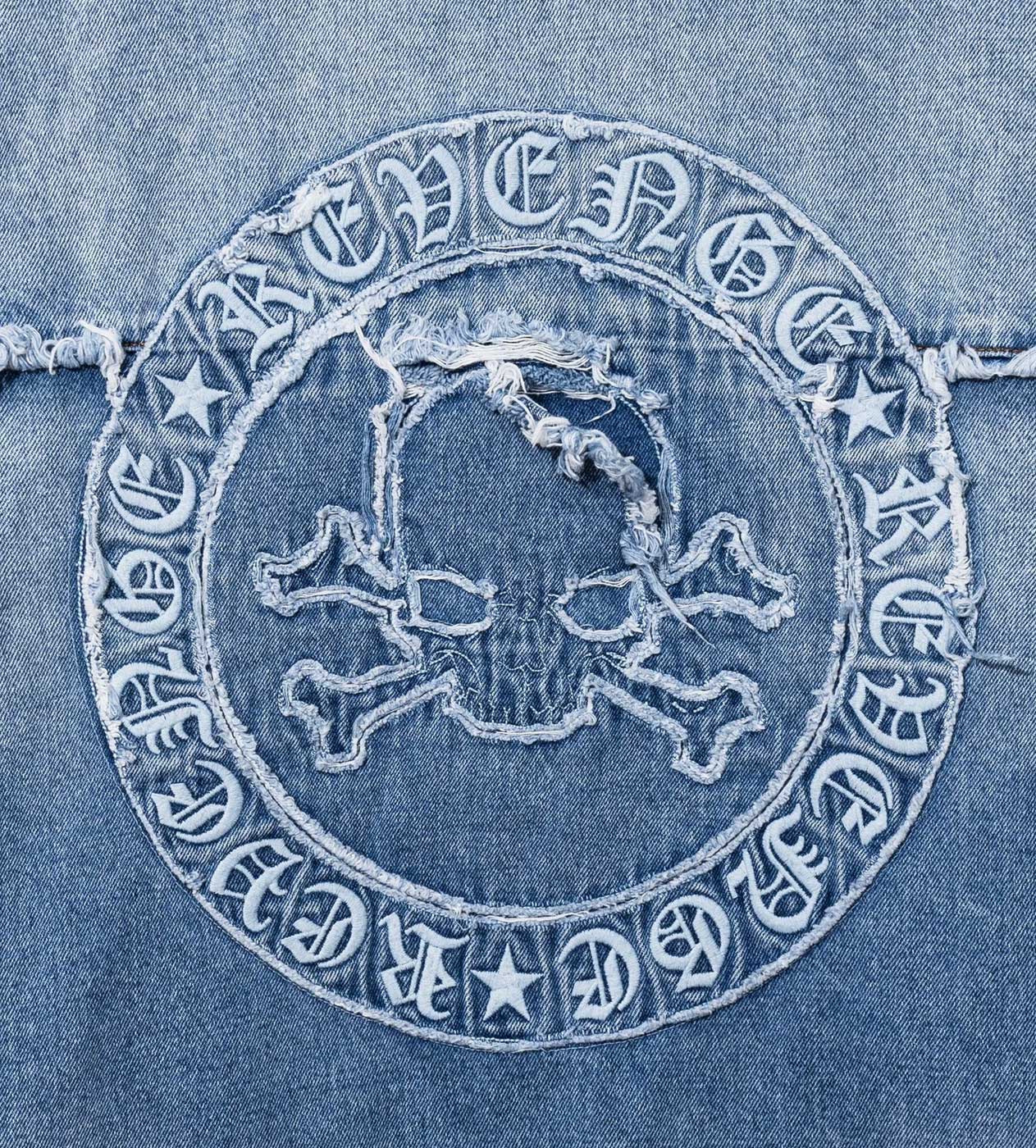 Revenge Frayed Skull Patched Denim Jacket Indigo – Restock AR