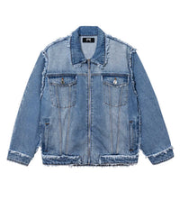 Revenge Frayed Skull Patched Denim Jacket Indigo front view