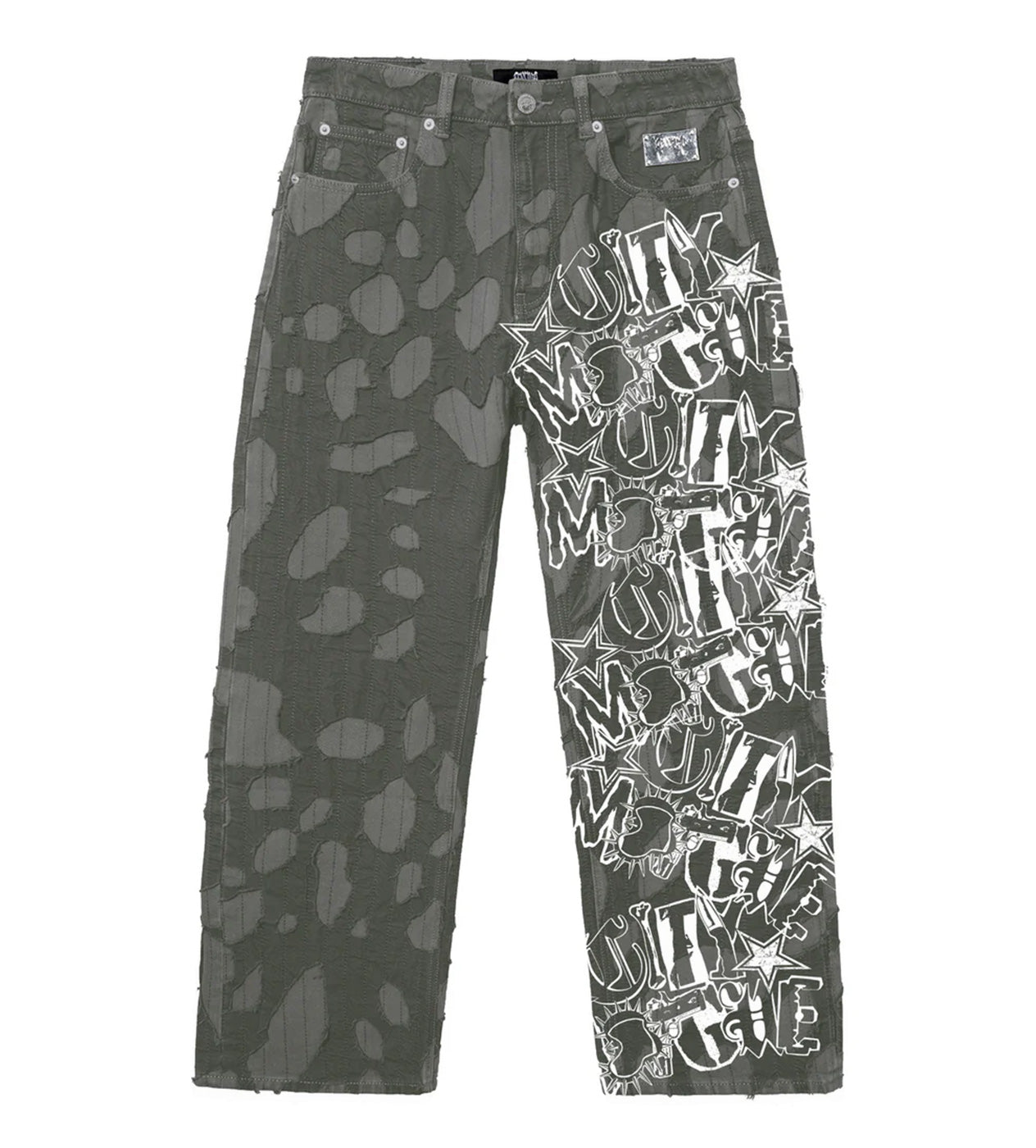 Revenge Graffiti Distressed Boro Denim Pant Grey front