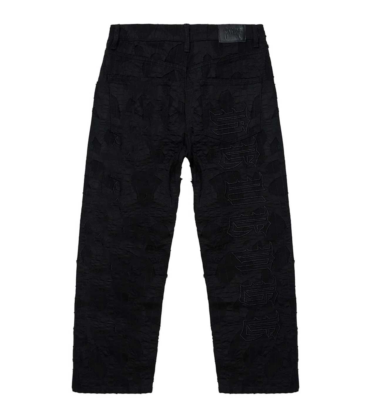 【N15133】BLACK REVENGE Revenge Logo Distressed Boro Denim Pant Black – Restock AR