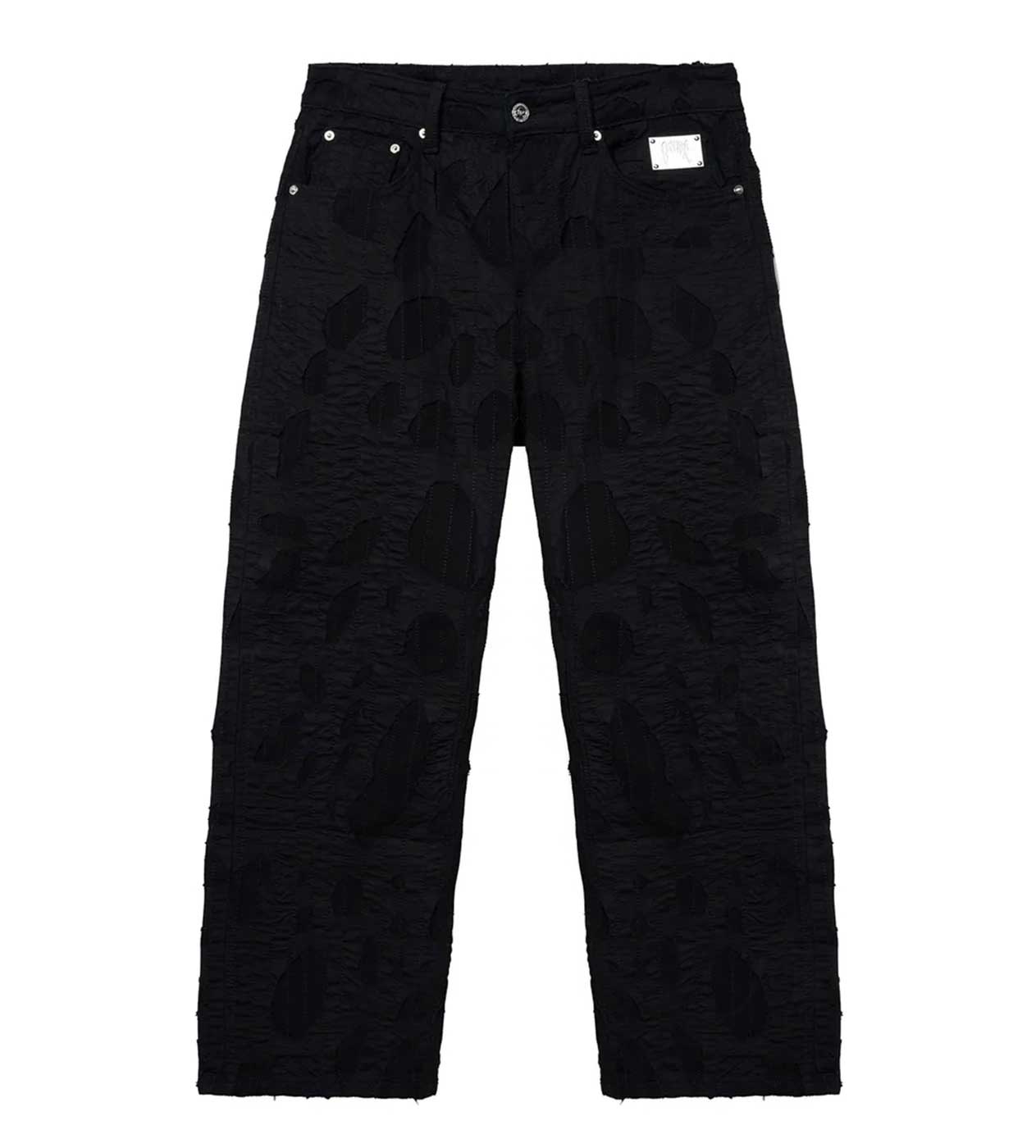 Revenge Logo Distressed Boro Denim Pant Black front view