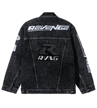 Revenge Moto Patch Denim Jacket Washed Black